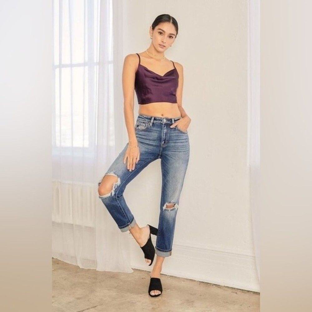 Kancan Milan High Rise Mom Jeans‎ Distressed Busted Knee high rise